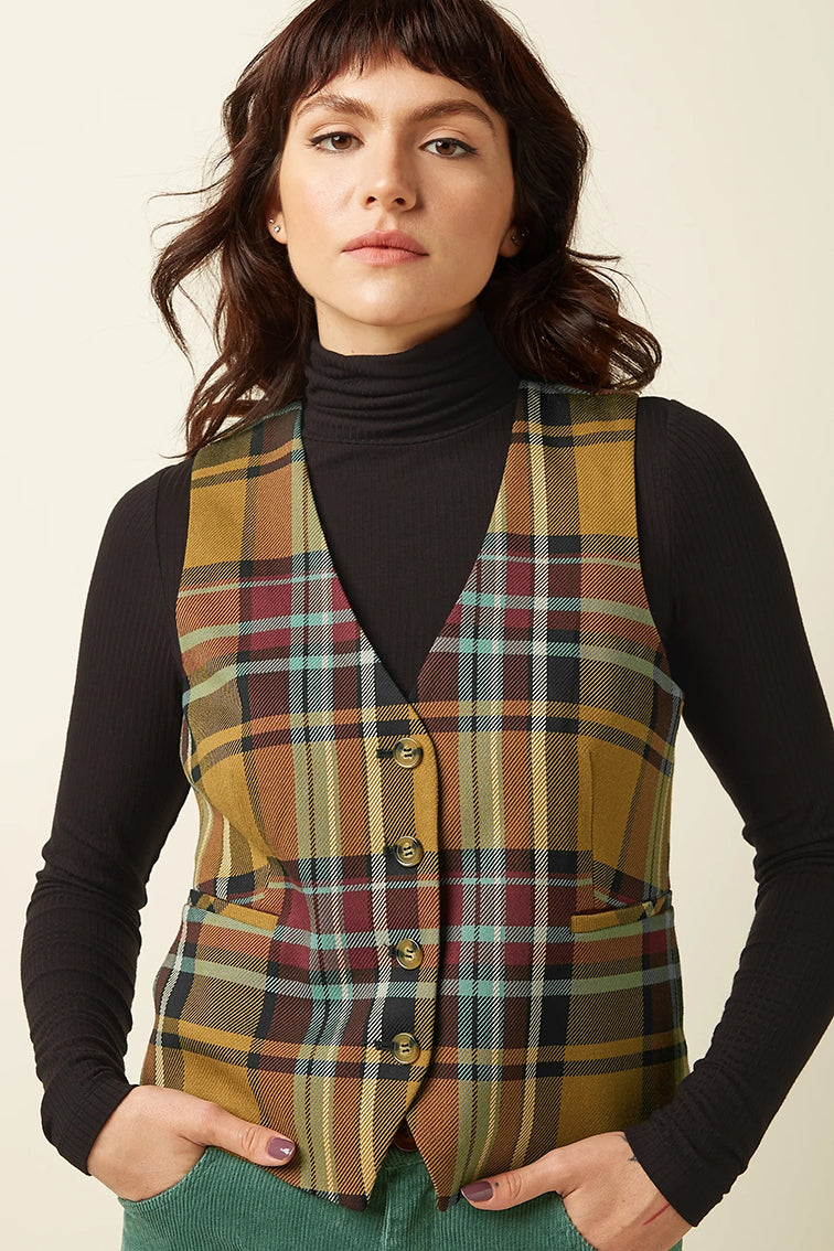 Bianca Gilet Caroll Check 551 Golden Brown - LEEF mode en accessoires