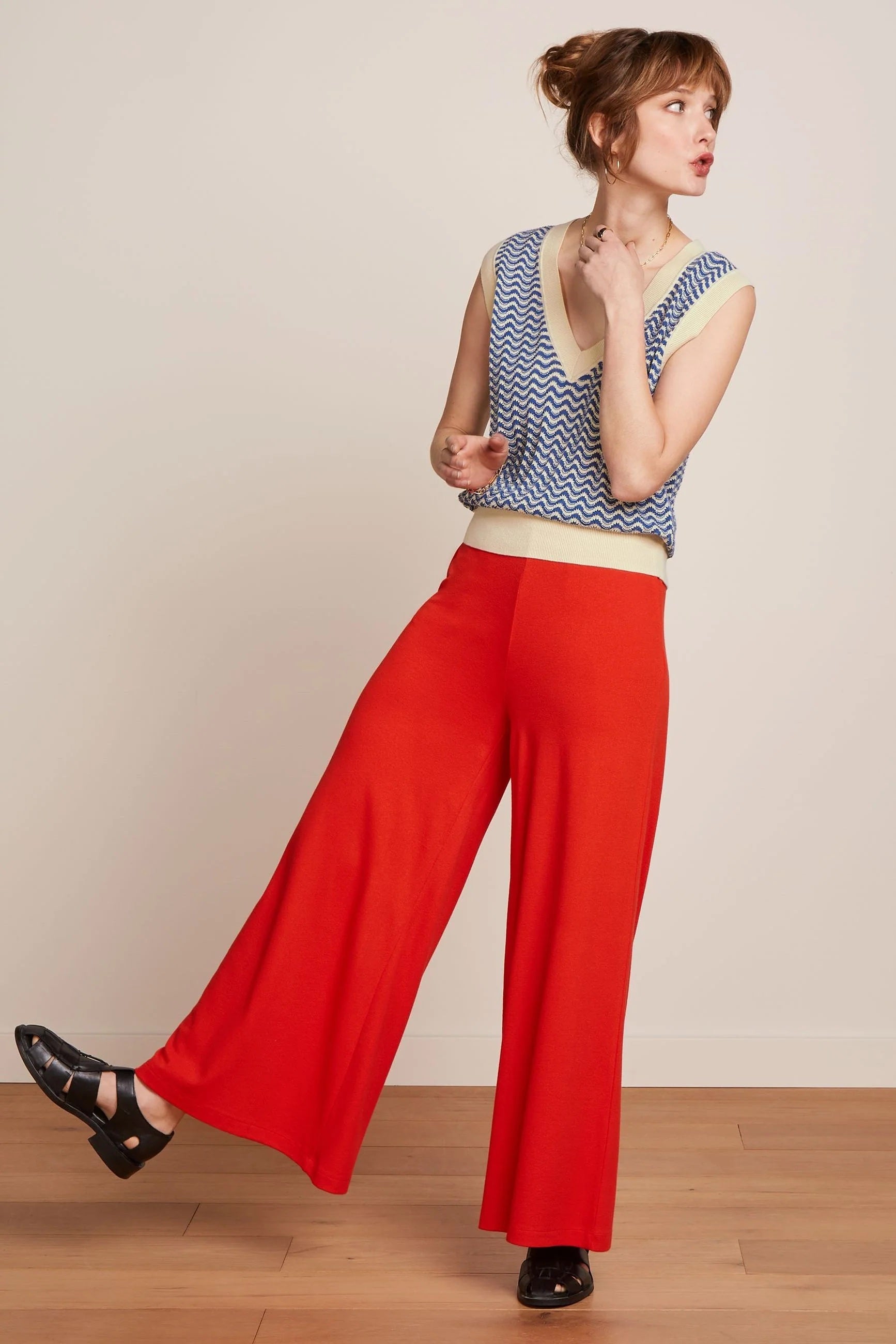 Border Palazzo Cropped Pants Milano Crepe 653 Fire red - LEEF mode en accessoires