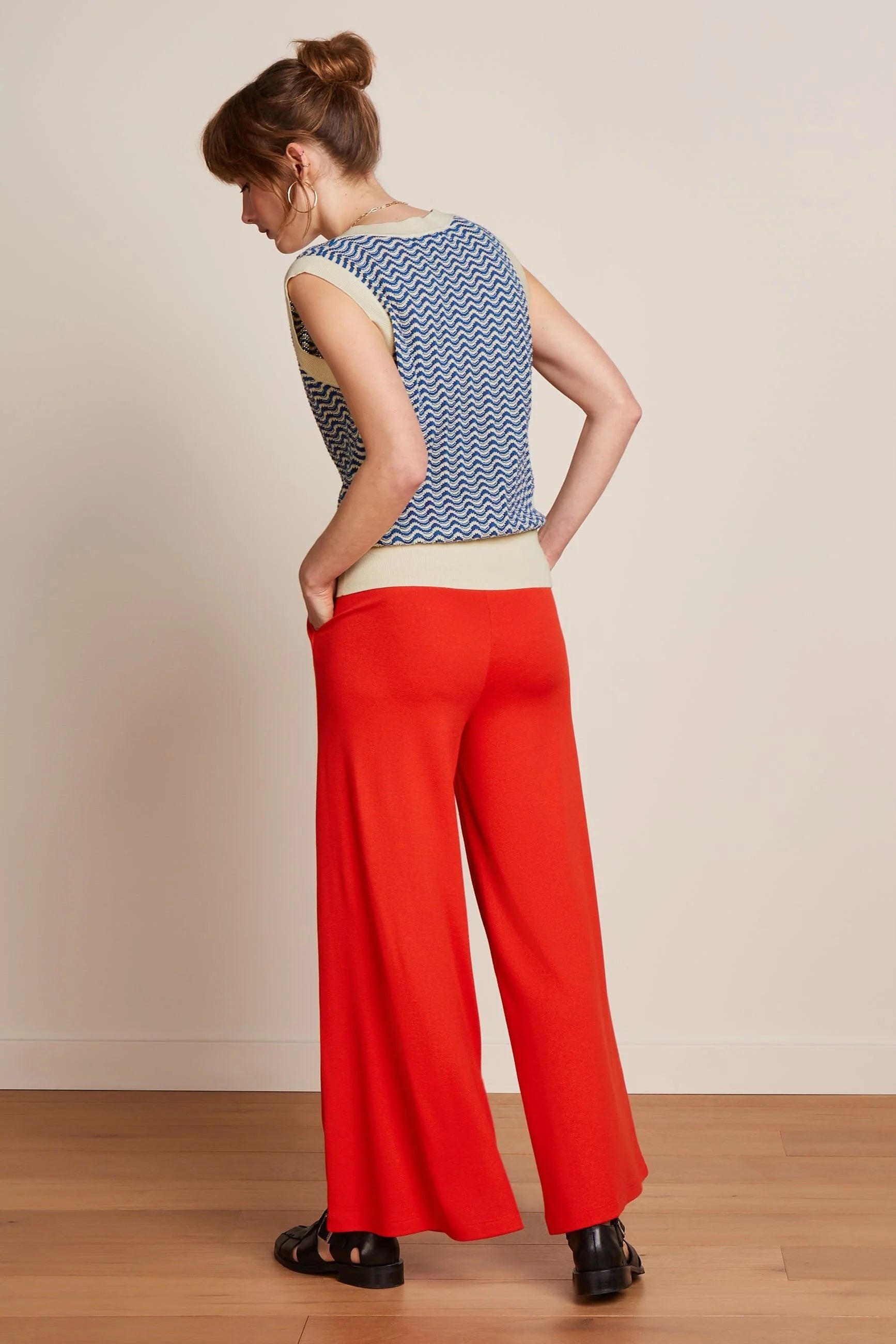Border Palazzo Cropped Pants Milano Crepe 653 Fire red - LEEF mode en accessoires