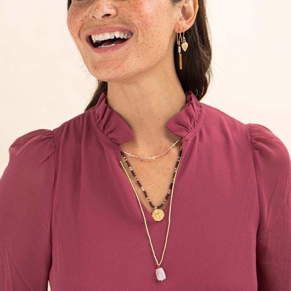 Calm Rose Quartz Necklace GC Rose quartz - LEEF mode en accessoires