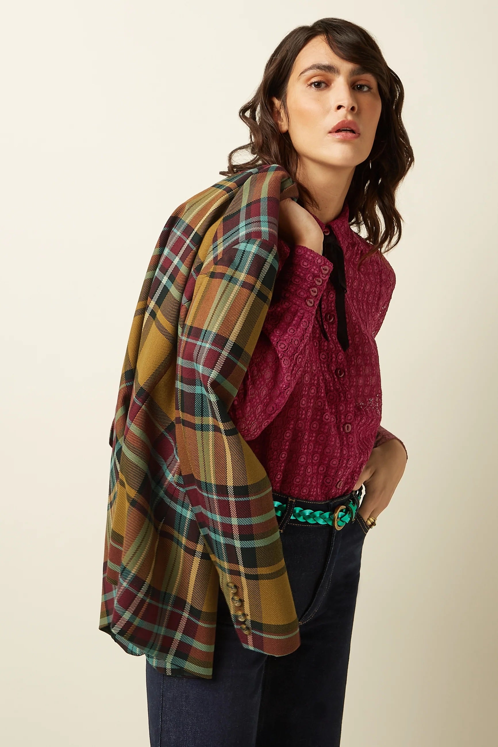 Daisy Blazer Caroll Check 551 Golden Brown - LEEF mode en accessoires