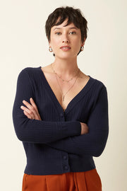 Deep v Cardi Cedar Blue - LEEF mode en accessoires