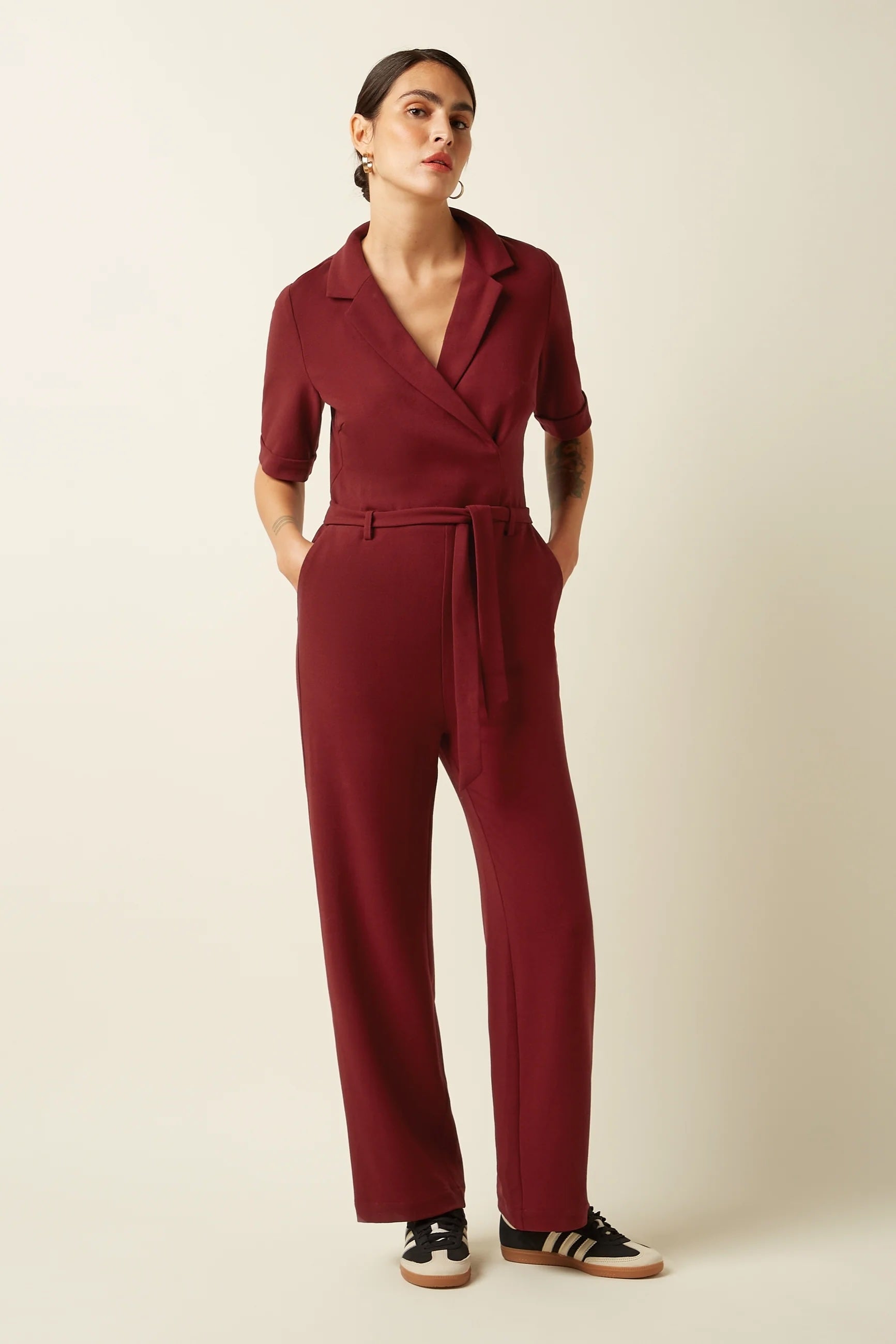 Doris Jumpsuit Woven Crepe 622 Cabernet Red - LEEF mode en accessoires