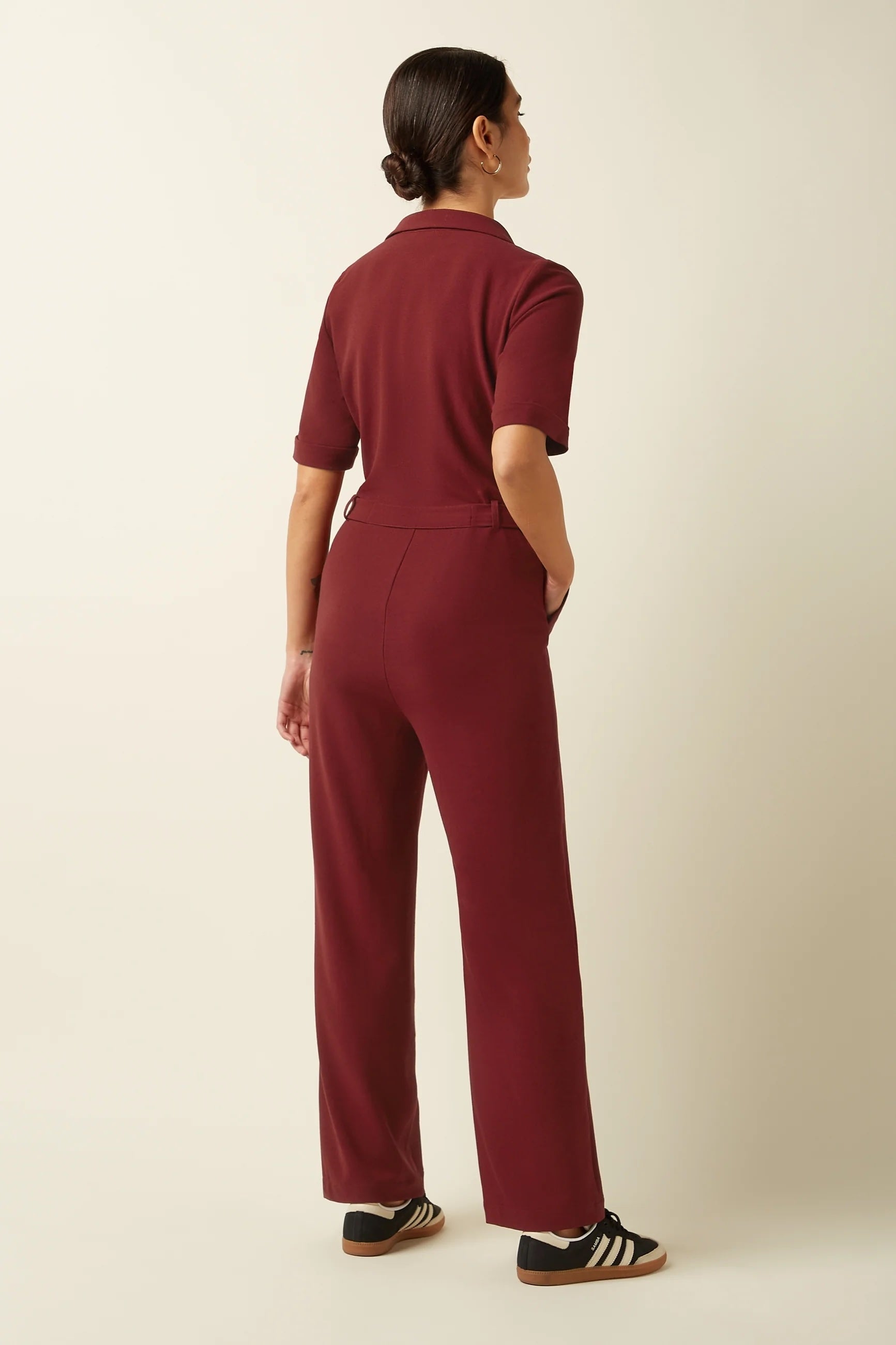 Doris Jumpsuit Woven Crepe 622 Cabernet Red - LEEF mode en accessoires