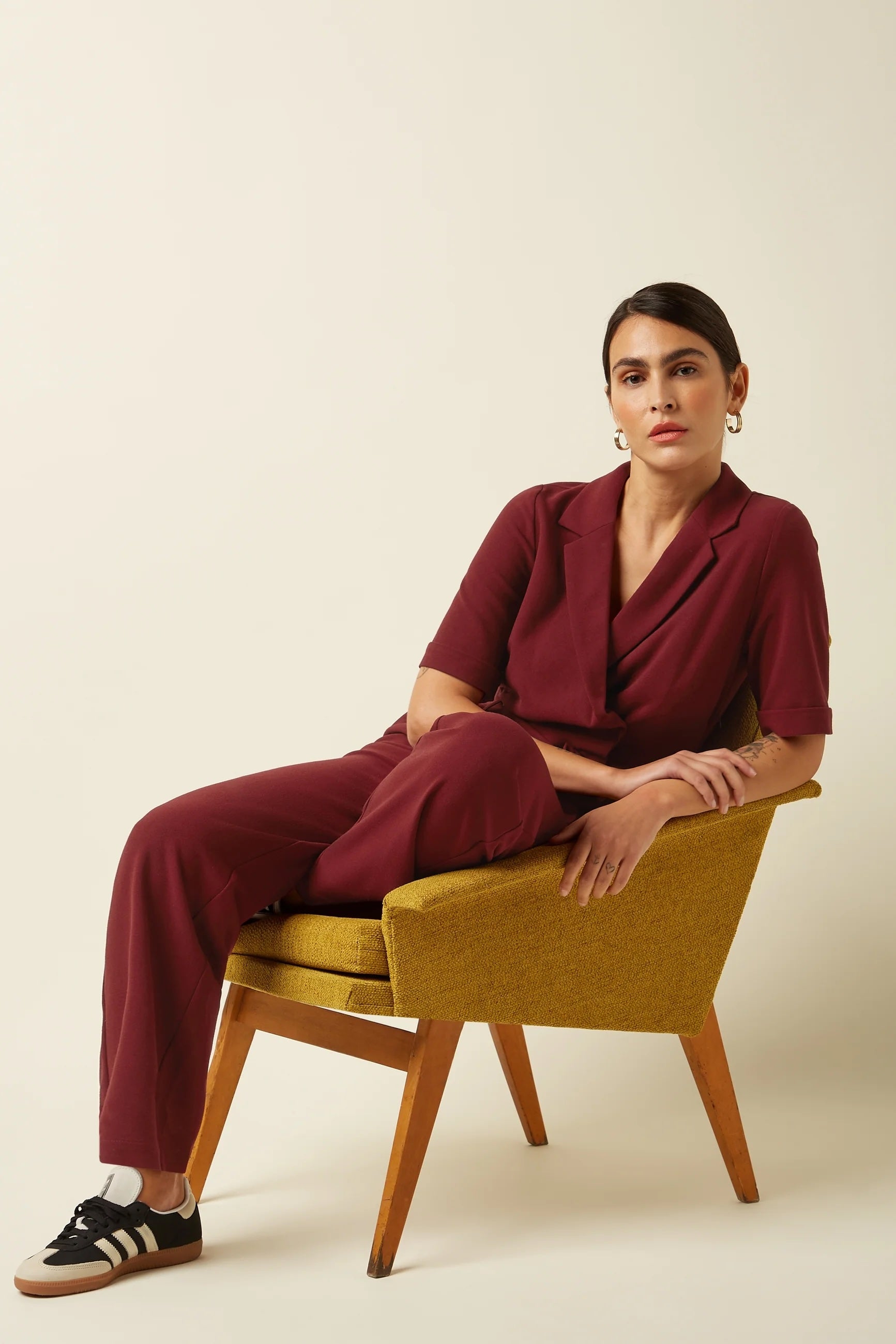 Doris Jumpsuit Woven Crepe 622 Cabernet Red - LEEF mode en accessoires