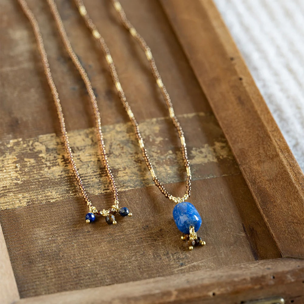 Empathy Tiger Eye Lapis Lazuli Necklace Gold Colored Tiger eye - LEEF mode en accessoires
