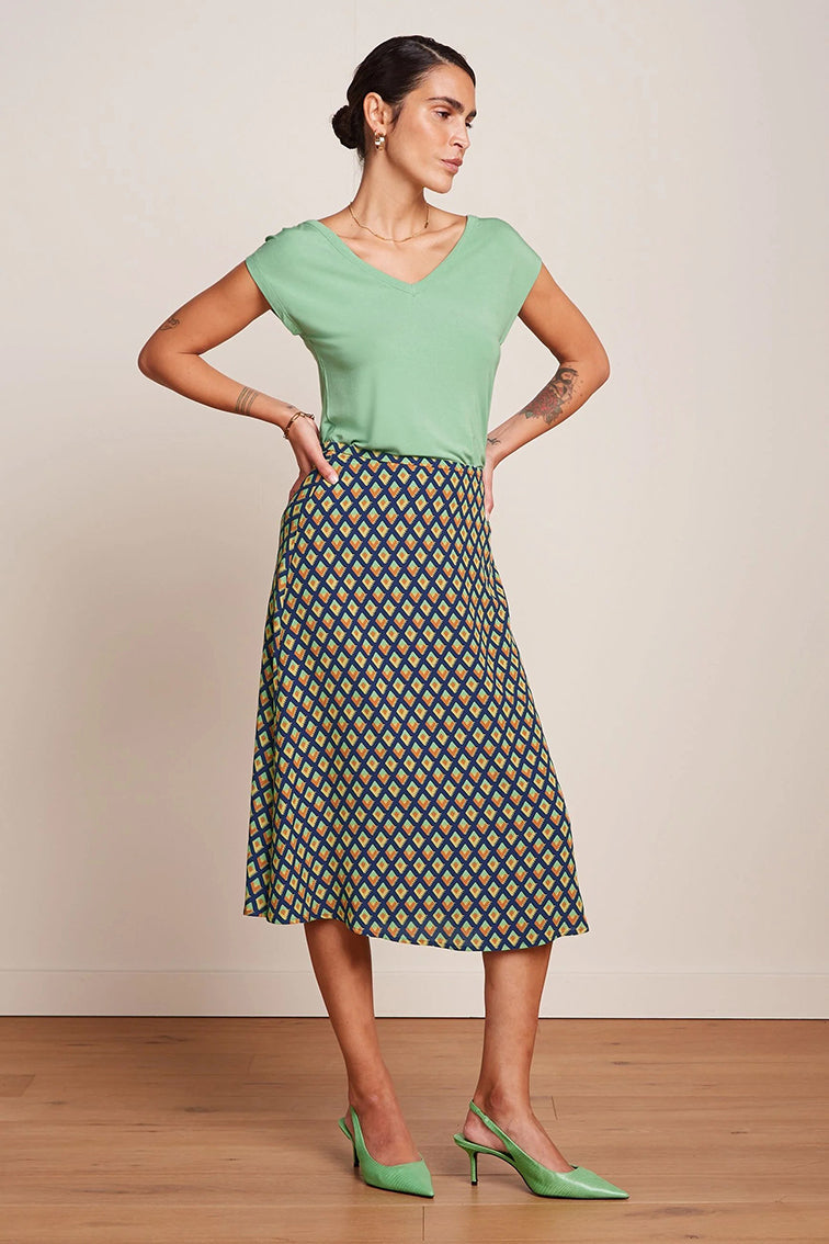 Juno Midi Skirt Pebble Woven  489 Beacon blue - LEEF mode en accessoires