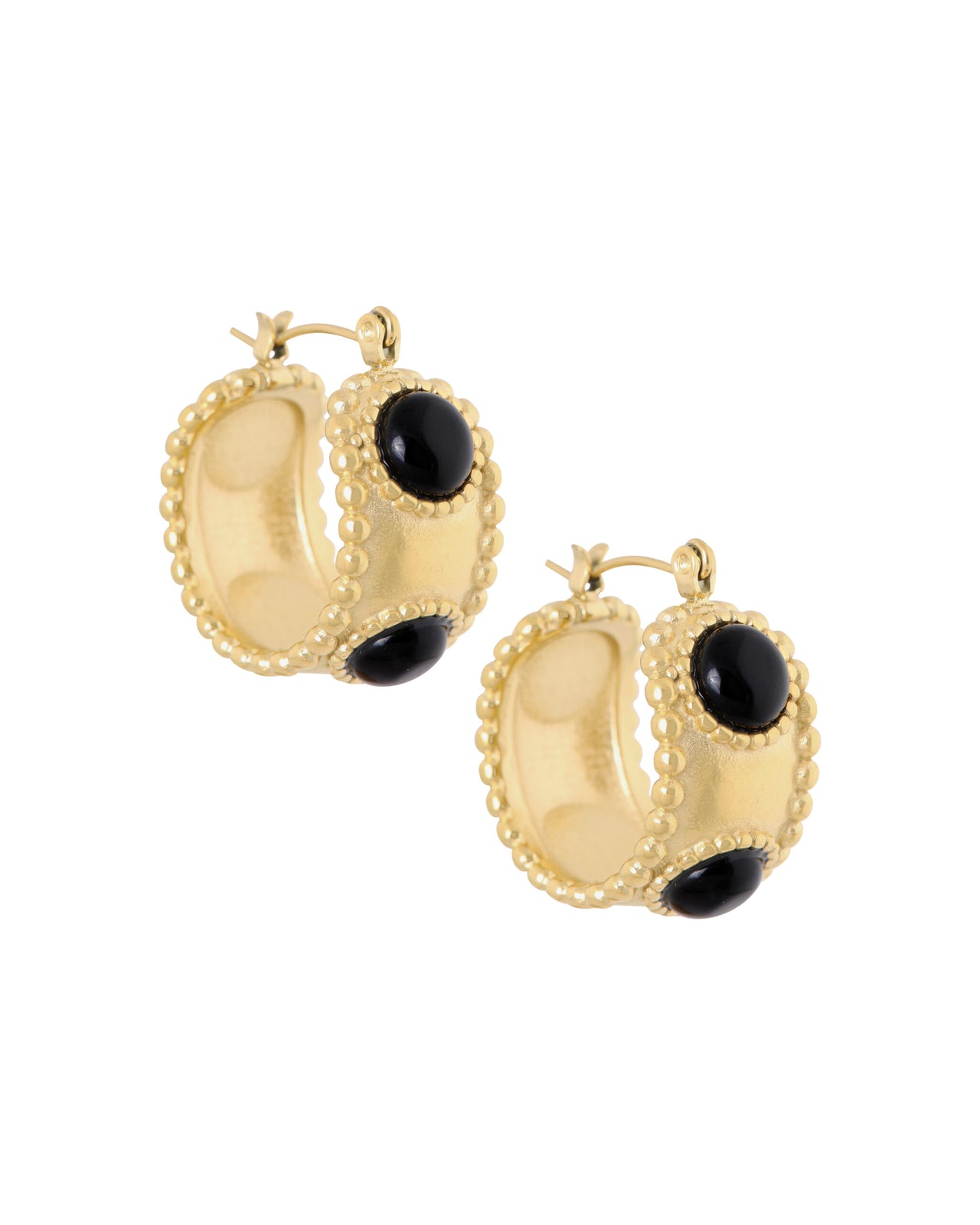 OORRINGEN MAT GOUD MET ZWARTE GEMSTONE goud - LEEF mode en accessoires