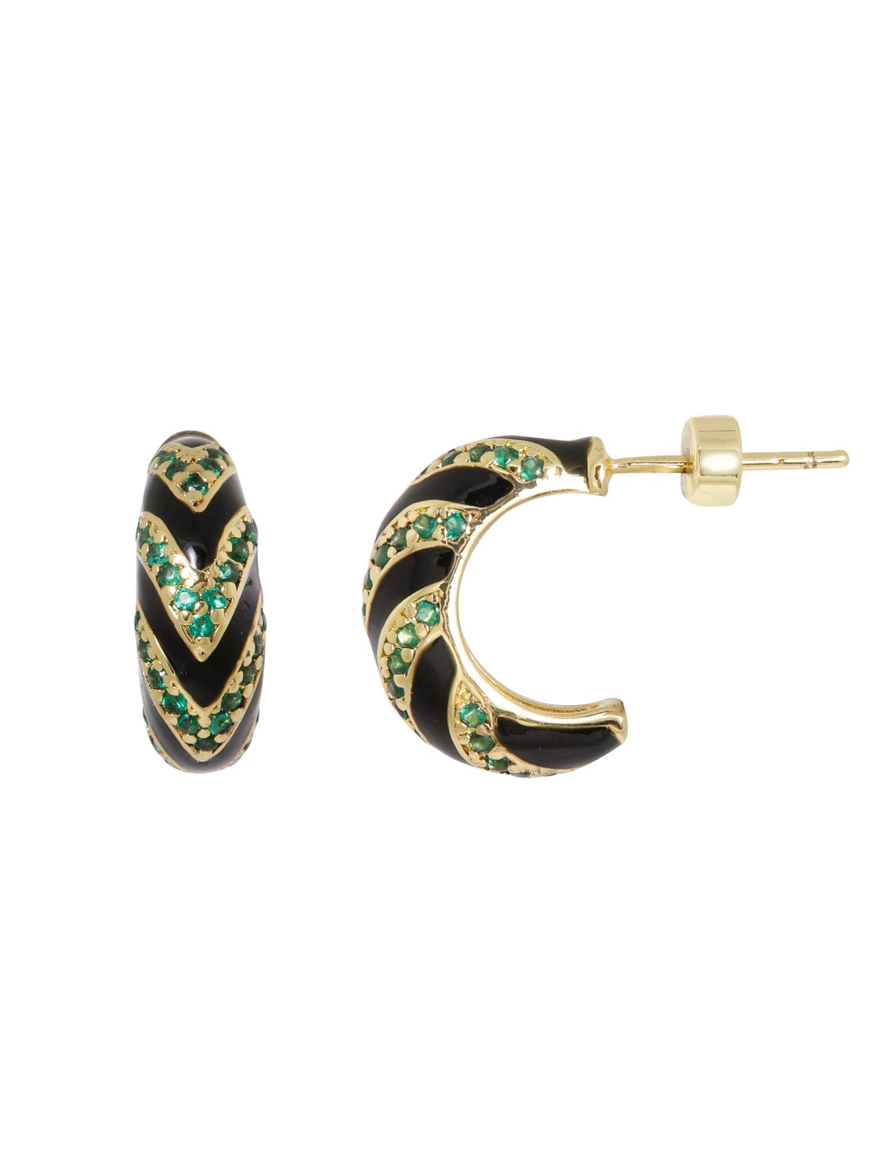 Oorstekertje witte emaille met strass 1.5cm zwart - LEEF mode en accessoires