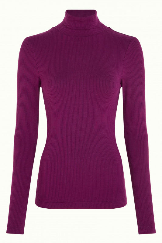 Rollneck Top Uni Rib 517 Caspia Purple - LEEF mode en accessoires
