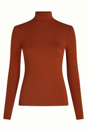 Rollneck Top Uni Rib 554 Spicy Brown - LEEF mode en accessoires