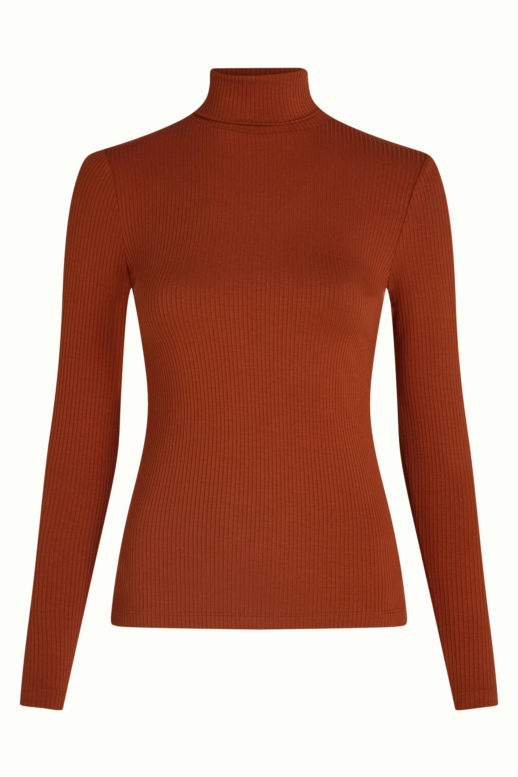 Rollneck Top Uni Rib 554 Spicy Brown - LEEF mode en accessoires