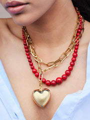 SCHAKELKETTING MET GROTE “HART” HANGER goud - LEEF mode en accessoires