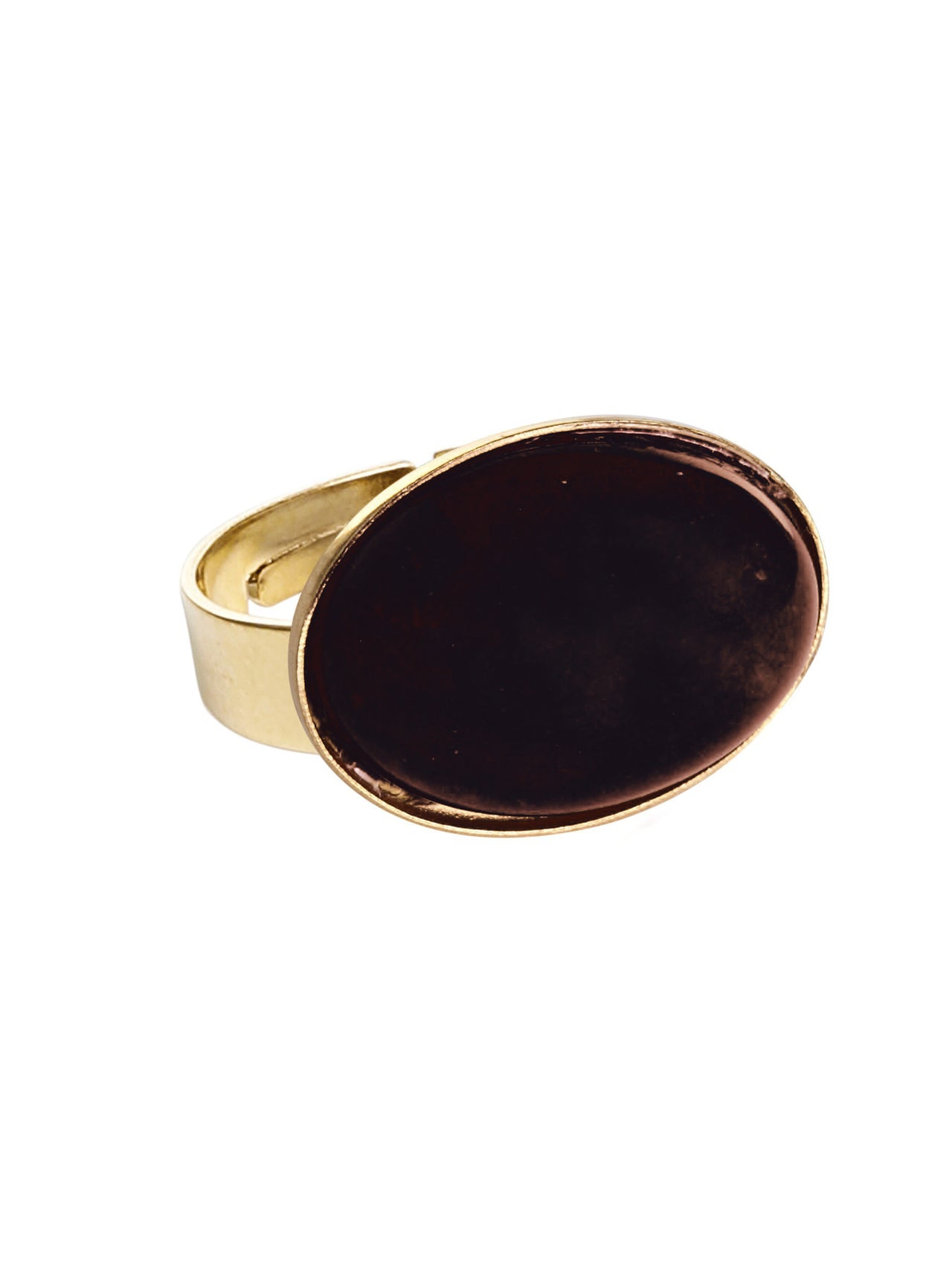 Vergulde ring met steen zwart - LEEF mode en accessoires