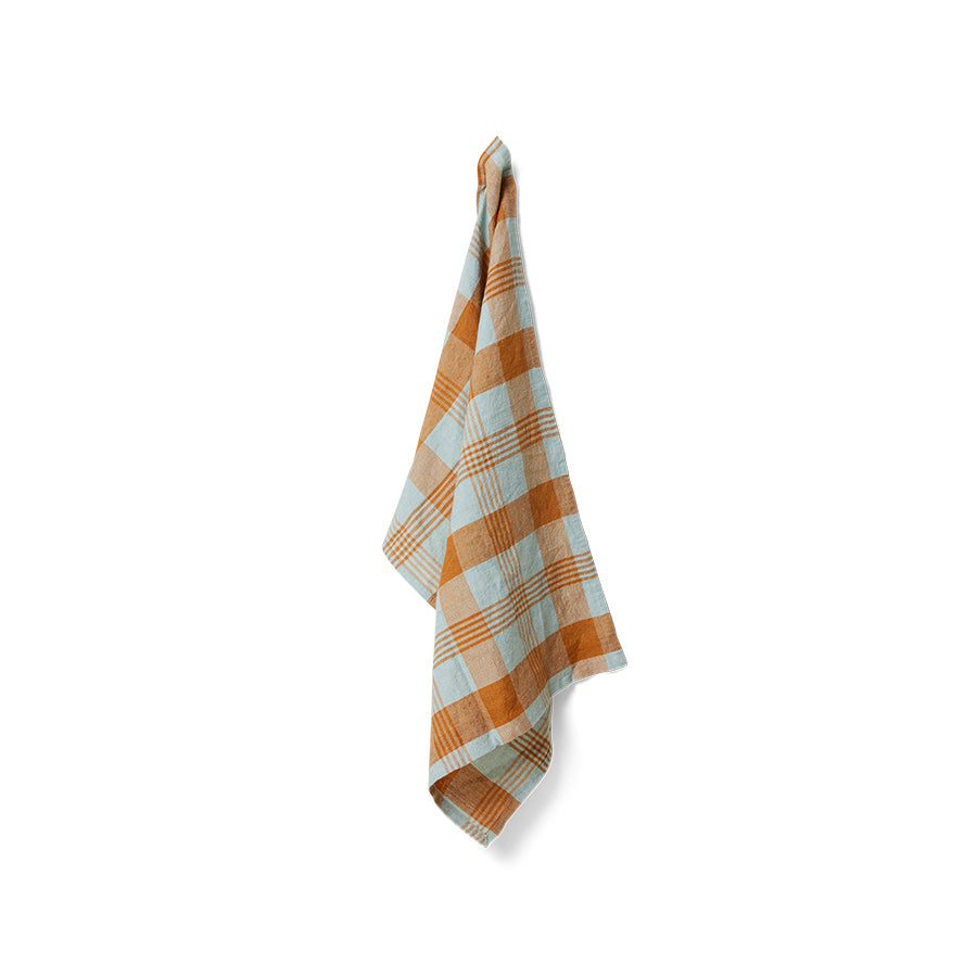 Vida Check Tea Towel Amber/Blue - LEEF mode en accessoires