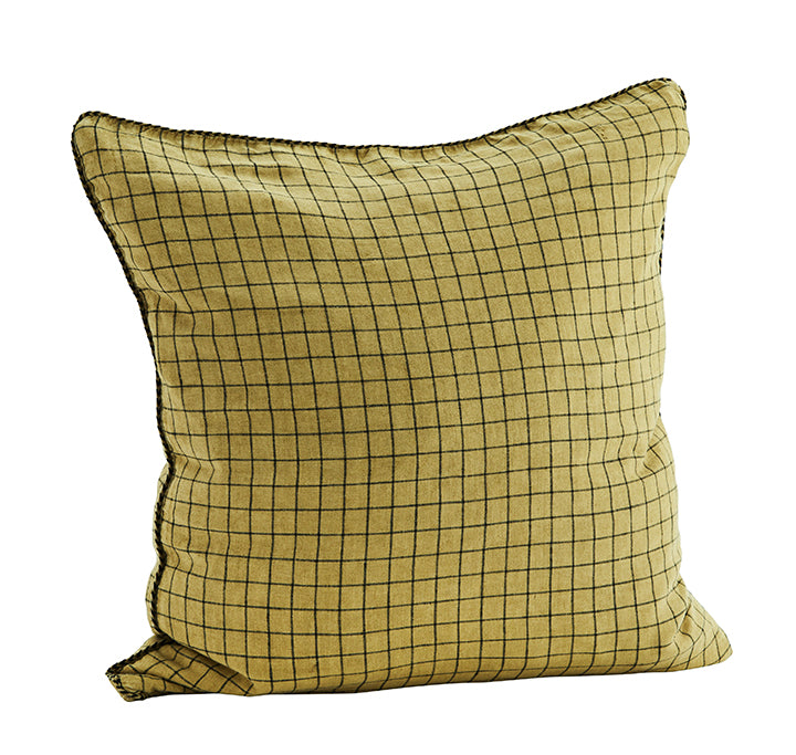 Checked linen cushion 50x50 Mustard - LEEF mode en accessoires