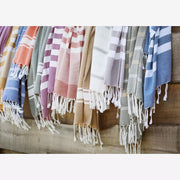 Striped cotton towel Blue/White/Silver Glitter van Madam Stoltz te koop bij LEEF mode en accessoires Meppel