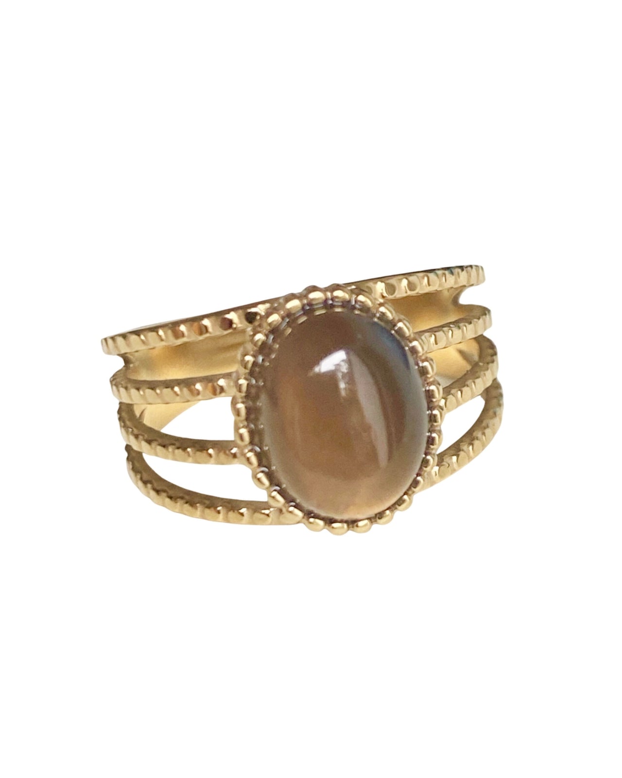 4 Delige Ring met Ovale Steen bruin - LEEF mode en accessoires
