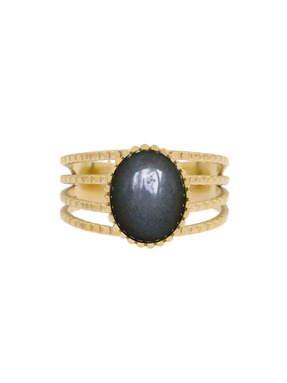 4 Delige Ring met Ovale Steen zwart - LEEF mode en accessoires