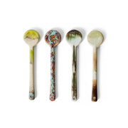 Set van vier HKliving 70's keramieken lepels in gemengde kleuren, ideaal voor koken en serveren.
