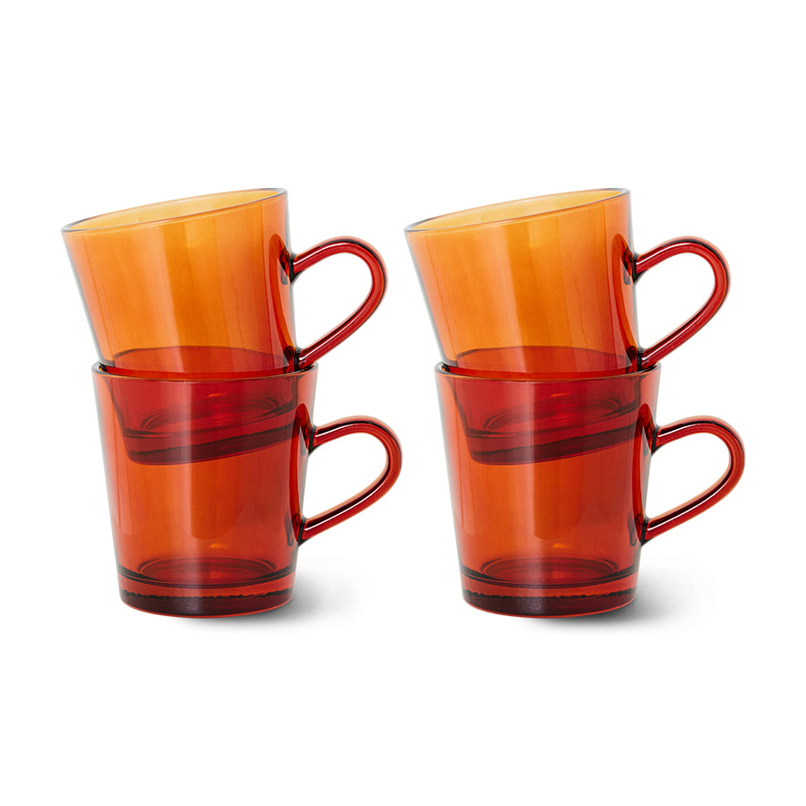 HKliving 70s Glassware koffiekopjes in amberbruin glas, set van kopjes