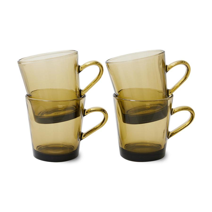 HKliving 70s glazen koffiekopjes in modderbruin, set van twee met retrostructuur