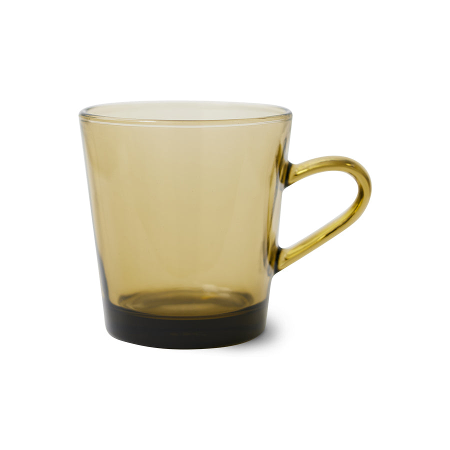 HKliving 70's Glassware koffiekopjes in modderbruin, set van twee retro glazen kopjes