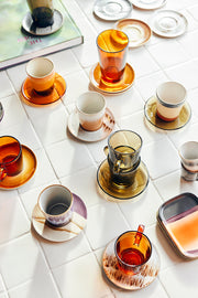 HKliving 70s Glassware koffiekopjes in modderbruin, set van glazen kopjes met retro uitstraling