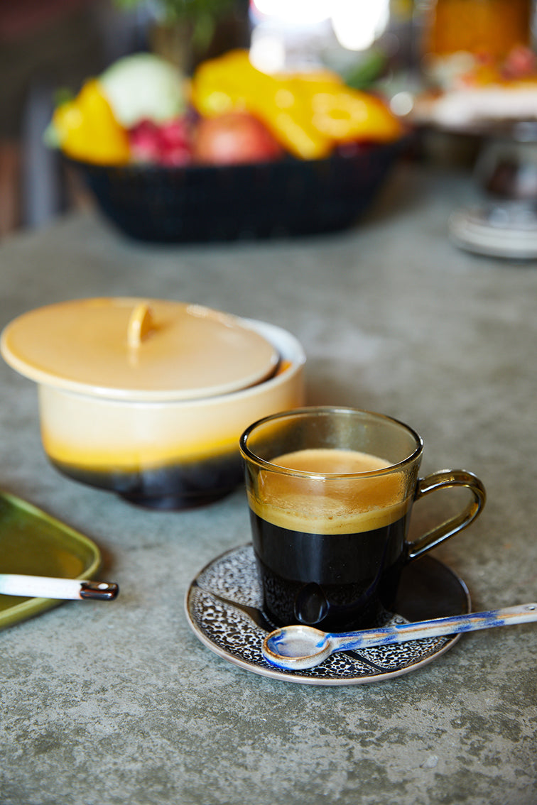HKliving 70s Glassware koffiekopjes in modderbruin, set van glazen kopjes met retro uitstraling