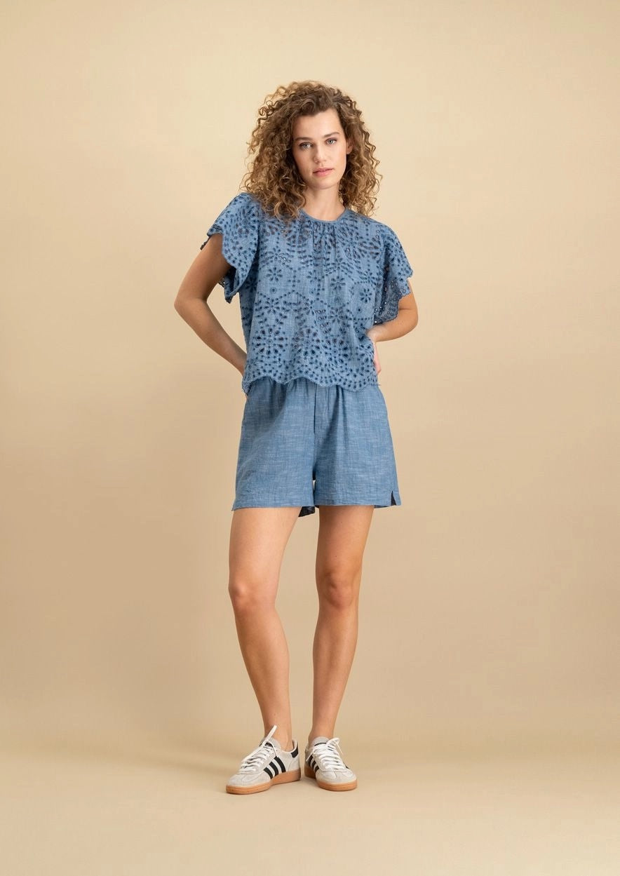 ALINNA BLOUSE 1256 Light Chambray - LEEF mode en accessoires