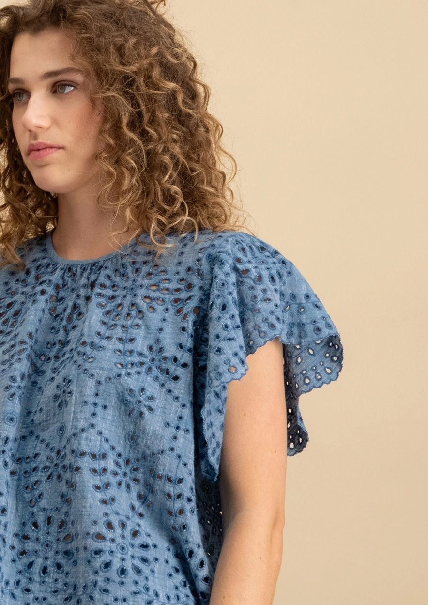 ALINNA BLOUSE 1256 Light Chambray - LEEF mode en accessoires