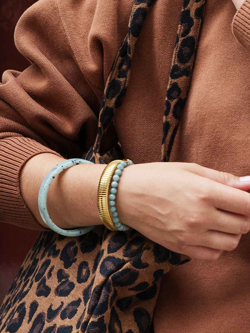 ARMBANDJE MET GEMSTONE BALLETJES  Zeegroen - LEEF mode en accessoires