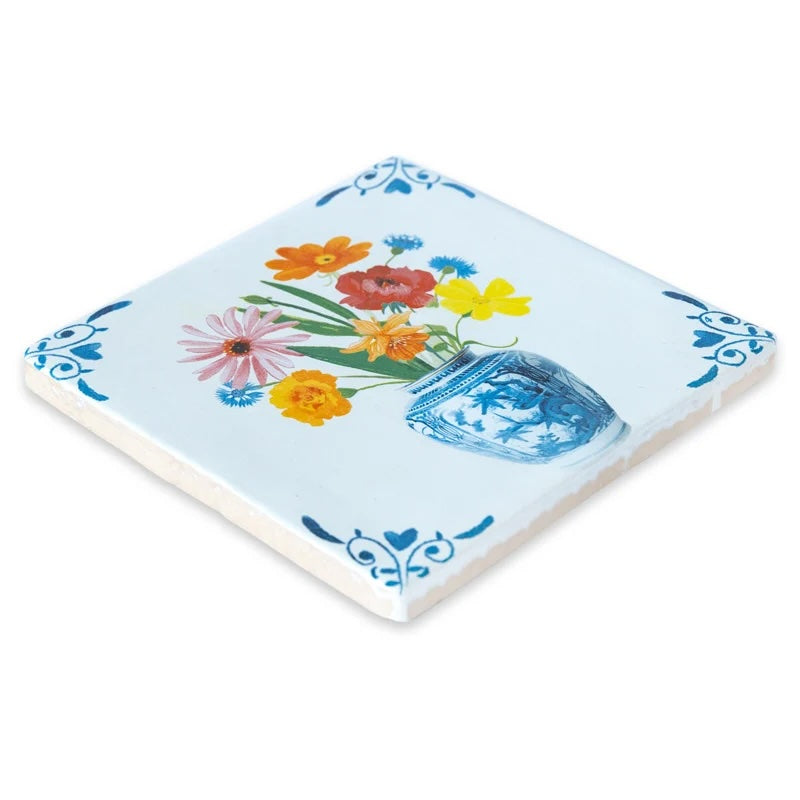 StoryTiles A Vase With Love and Bliss M, decoratieve vaas van 13 x 13 cm in blauw en wit
