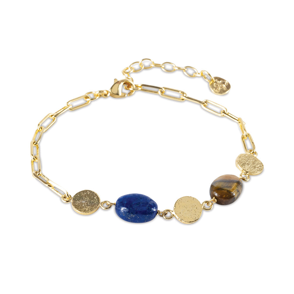 Aesthetic Lapis Lazuli Tiger eye Bracelet Gold Plated Lapis Lazuli