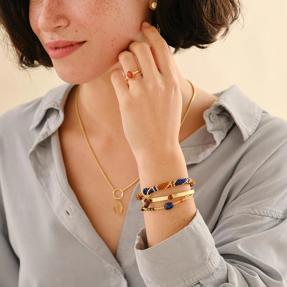 Amuse Lapis Lazuli Gemstone Mix Bracelet Gold Colored Lapis Lazuli