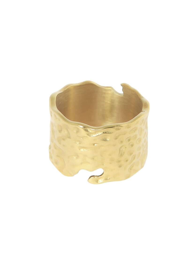 Gouden brede ring “Lunar” van Ellen Beekmans, eenvoudig en elegant ontwerp voor dames.