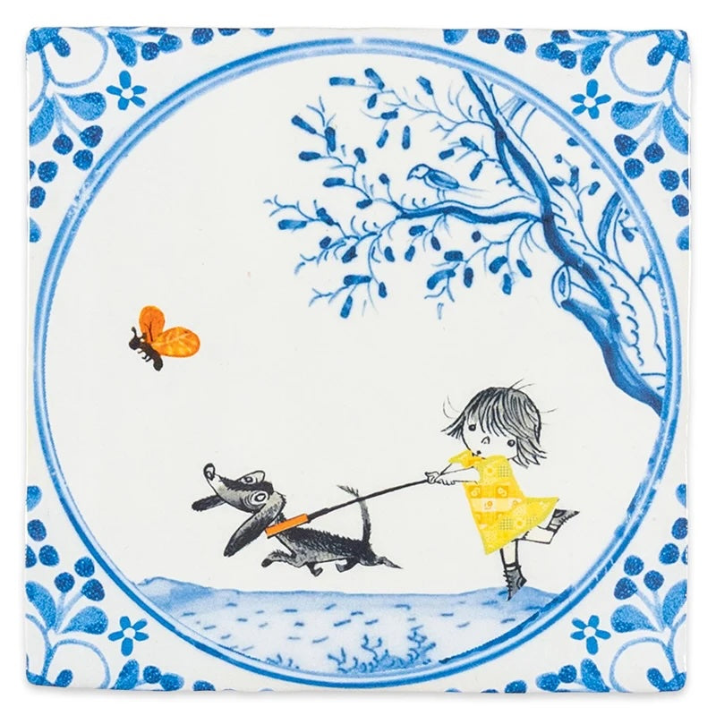 Decoratieve muurtegels met vrolijke beste vriendjes design van StoryTiles, 10x10 cm, geschikt voor creatieve muurdecoratie