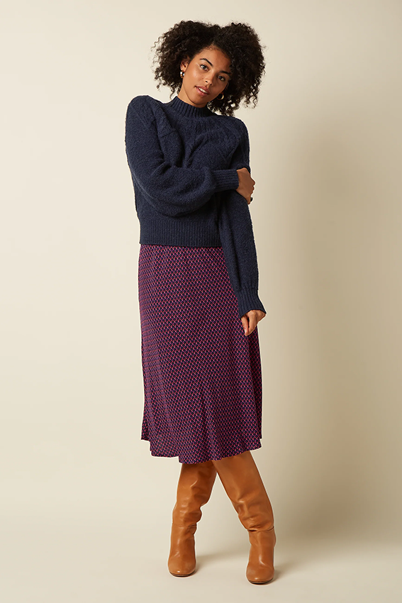 Luchtige blauwe rok van King Louie, Bibi Skirt Chartre 445, met elegante details en vloeiende stof voor een stijlvolle uitstraling