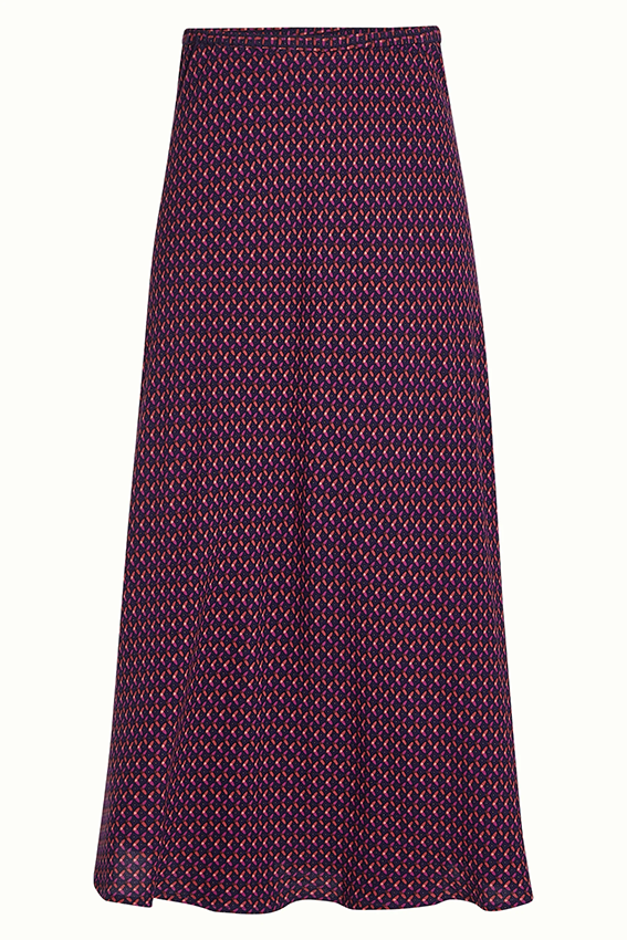 Lange blauwe rok van King Louie Bibi Skirt Chartre 445 in avondblauw met elegante pasvorm en soepel materiaal