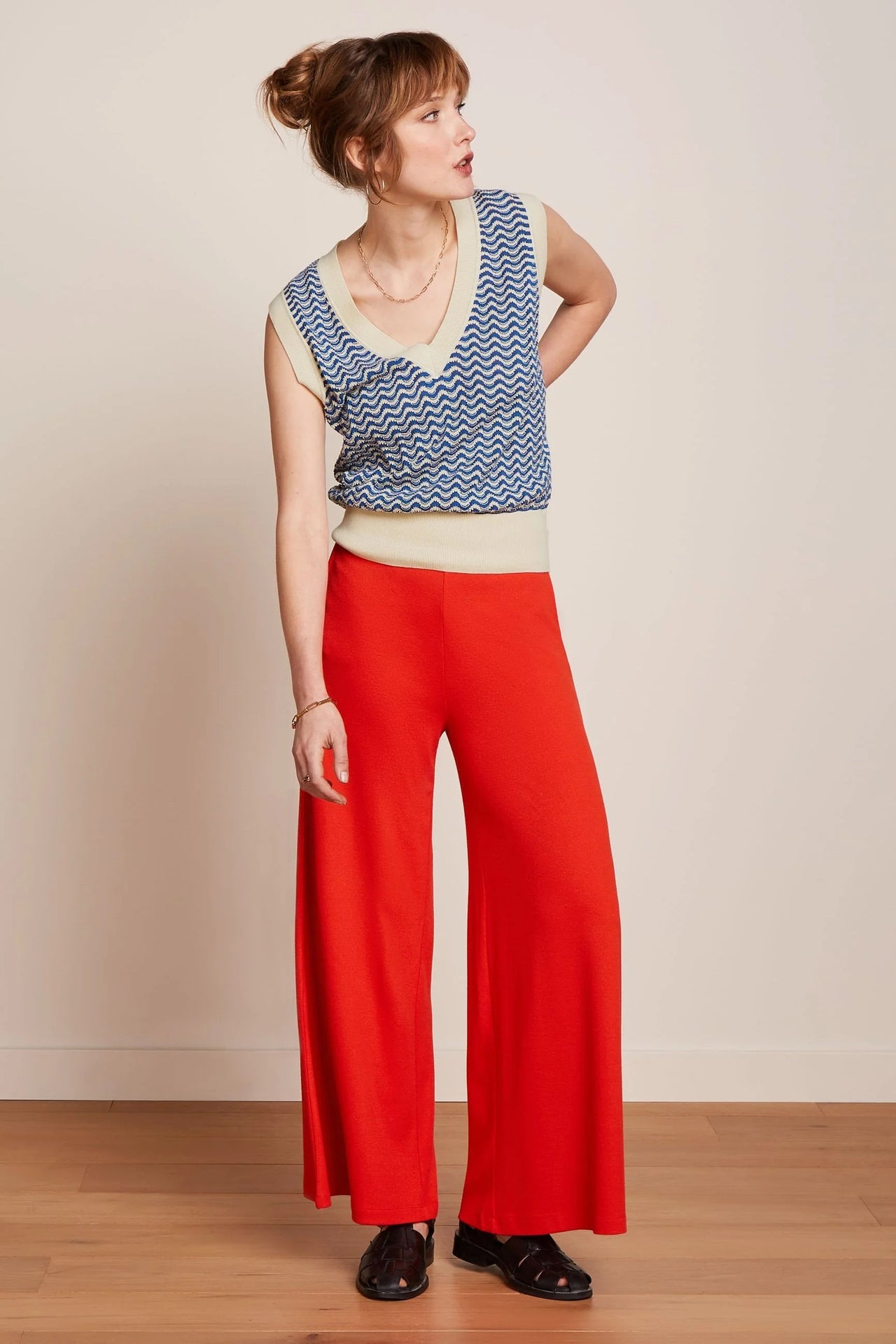 Border Palazzo Cropped Pants Milano Crepe 653 Fire red - LEEF mode en accessoires