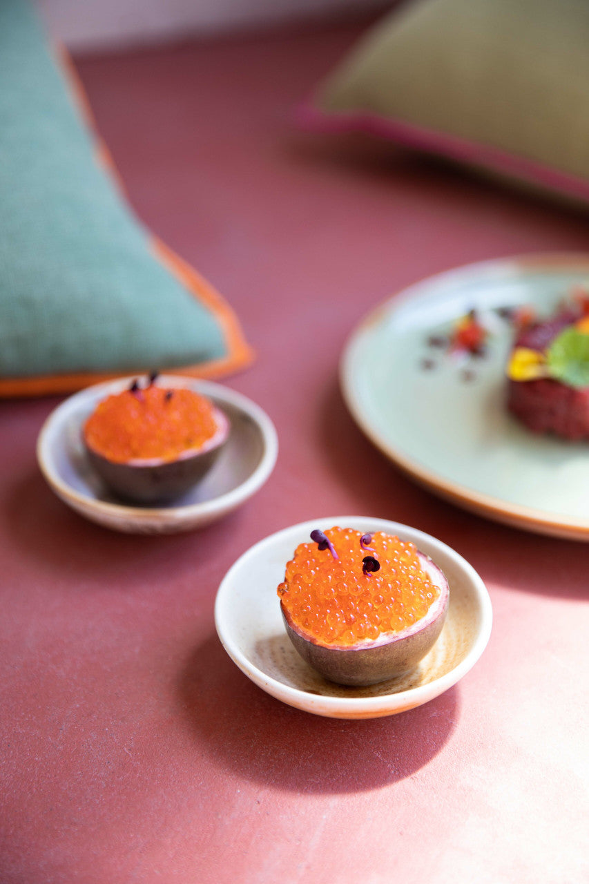 HKliving Chef Ceramics kleine schaal in crème en bruin, serviesgoed met elegante, glanzende afwerking en organisch ontwerp