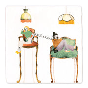 StoryTiles Chit Chatting wandtegel met illustratie van pratende figuren in kleurrijke stijl