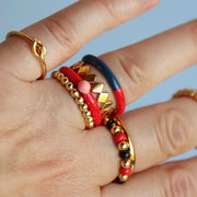 ColorBallBeadsRingHotCoral_Black_GoldPlated__3
