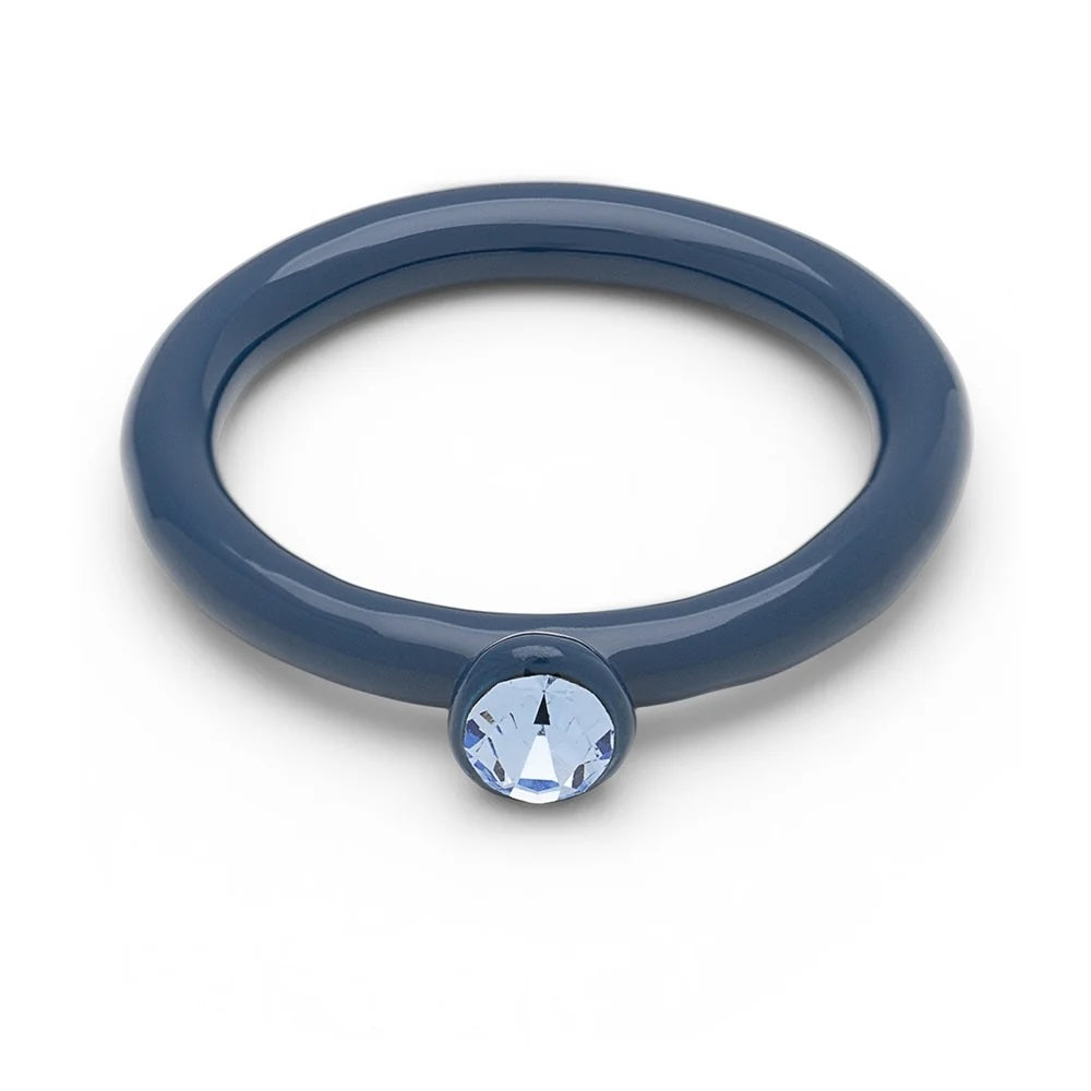 LULU kleurring met kristallen in retro donkerblauw, stijlvolle accessoire met glanzende details.