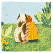 Decoratief vierkant wandpaneel van StoryTiles met 10x10 cm afbeelding van kleurrijke dieren en planten.