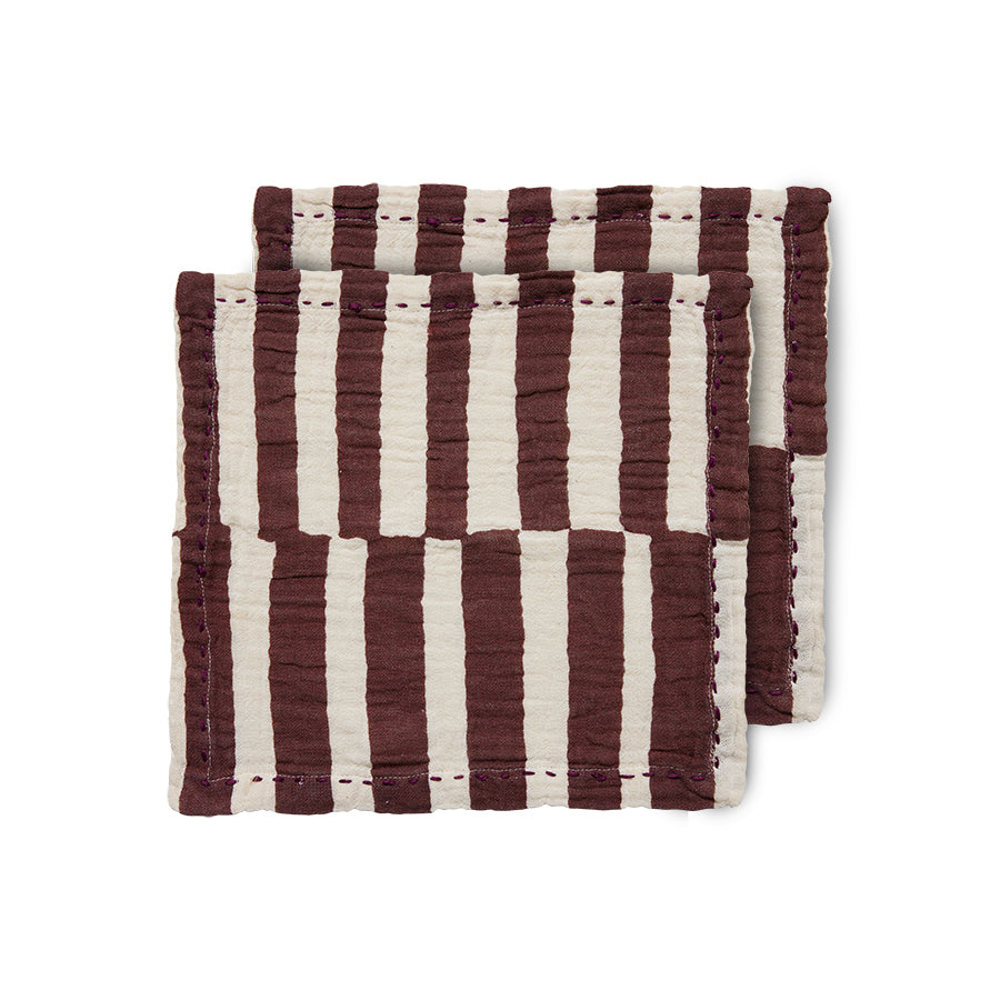 Cotton Napkins Striped 30x30 per 2 Striped Burgundy - LEEF mode en accessoires