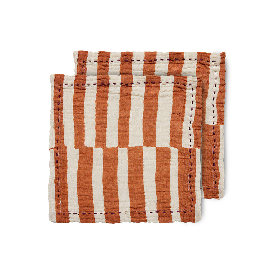 Cotton Napkins Striped 30x30 per 2 Striped Tangerine - LEEF mode en accessoires