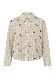 Sisterpoint ESMAE-SH Cream Check blouse met crèmekleurig en geruit patroon, lange mouwen en knoopsluiting.