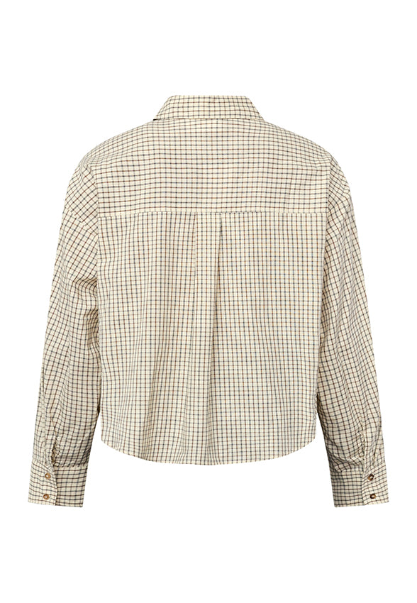 Sisterpoint ESMAE-SH Cream Check damesjas met crèmekleurige en ruitpatroon, korte stijl en knoopsluiting.