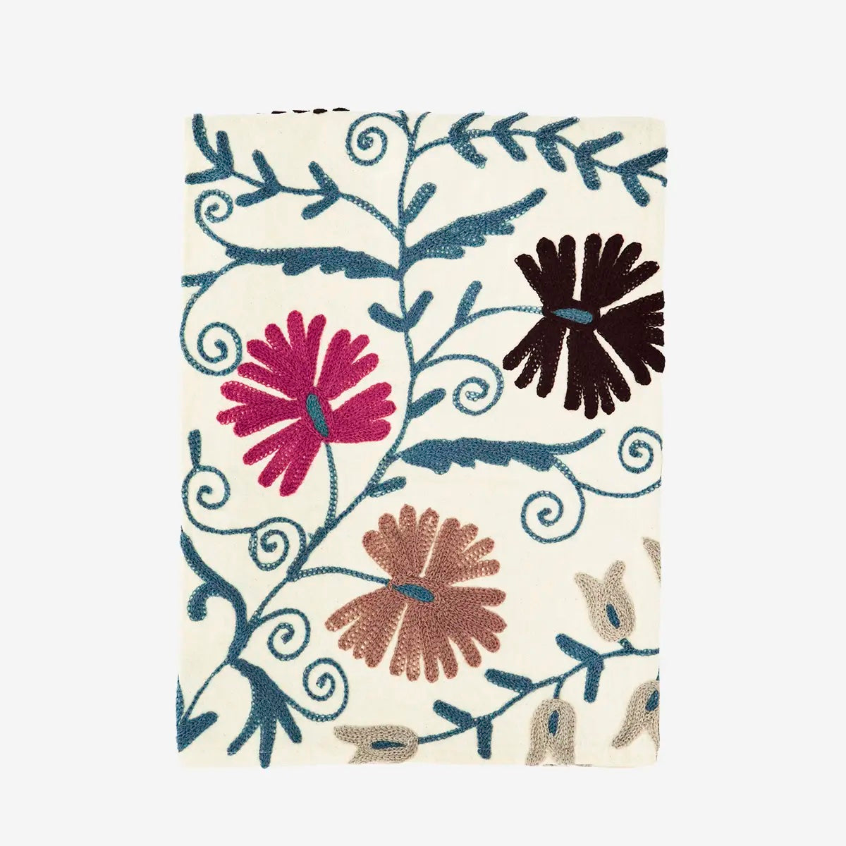 Embroidered cotton throw 130x180cm off white, multi coloured - LEEF mode en accessoires